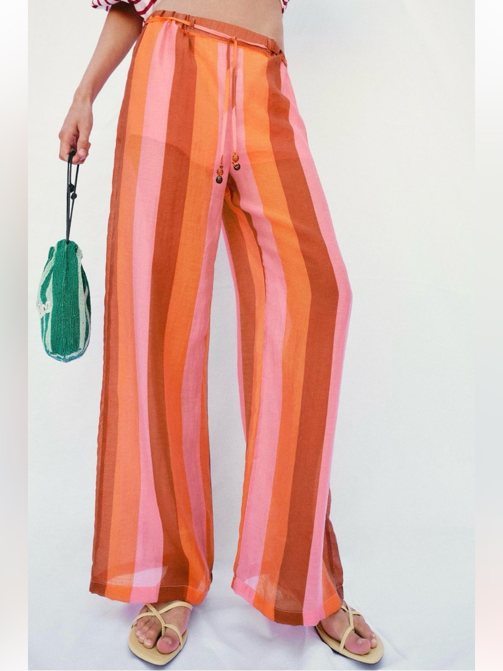 New ZARA Striped Wide-Leg Pants - Picture 2 of 9